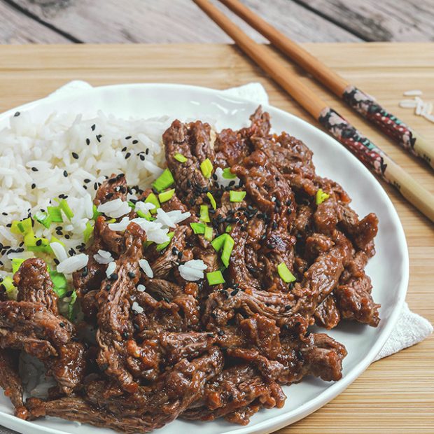 Boeuf mariné recette asiatique accompagné de riz blanc