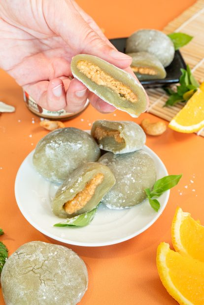 Recette mochi matcha garniture orange fruits secs