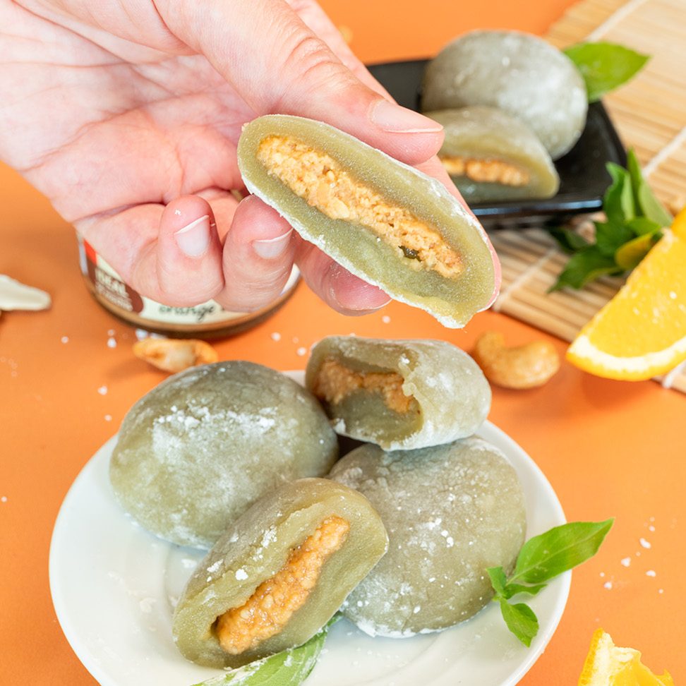 Recette mochi matcha garniture orange fruits secs