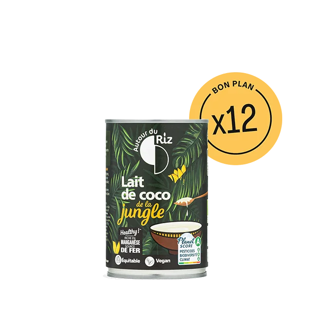 Lait de coco bio équitable de la jungle - 12 canettes de 400 ml