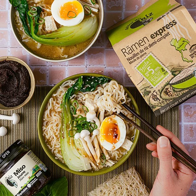 Recette ramen avec des Nouilles ramen de riz demi-complet bio 280 g