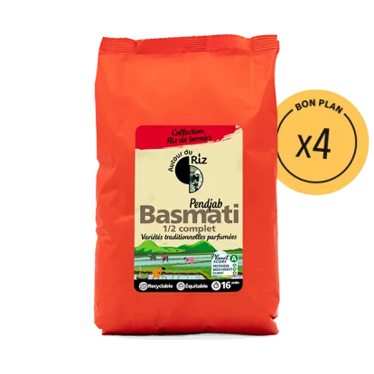 Riz Basmati demi-complet bio équitable - 4 sachets de 2 kg
